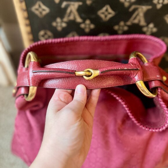 Pink Gucci Monogram Canvas GG Logo Hobo Tote with Leather Horsebit Handle - Picture 3 of 10